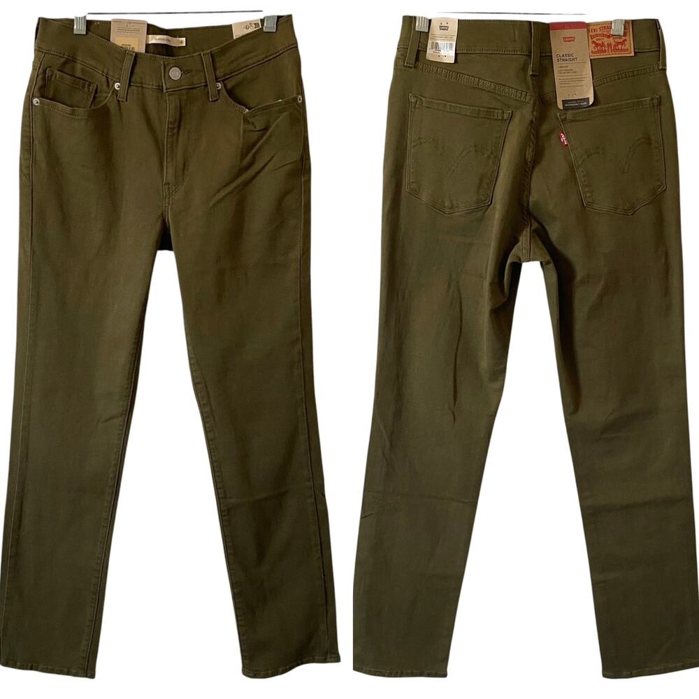 NEW LEVI'S Olive Green Mid Rise Classic Straight Denim Jeans Size 4 Stretch